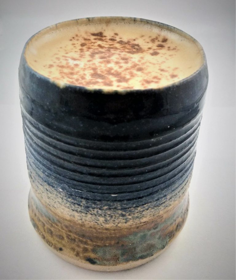 Ceramic mug, blue glaze, stoneware