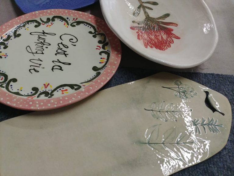 Ceramics, plates, platter underglaze paint