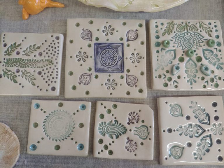 Ceramic tiles, underglaze, white stone ware