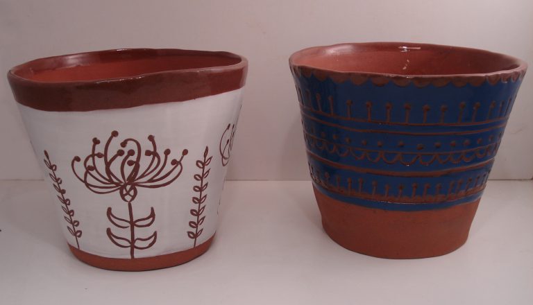 Scraffito terracotta planters